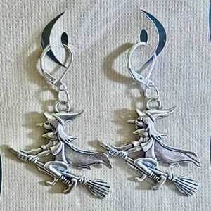 Halloween Pendant Charm Earrings (Flying Witch)